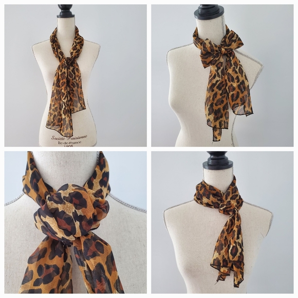 3 Sheer Scarves: 2 Black, 1 Brown Leopard,  Fancy Professional Dressy - Picture 5 of 9